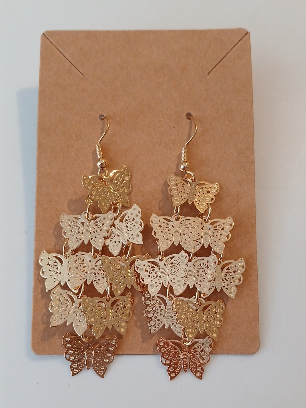Fashion Jewelry Gold Butterfly Tiered Dangle Earrings